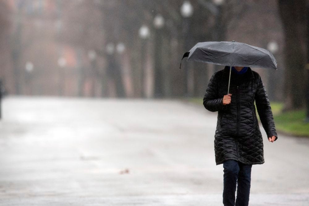 A lone woman walks in Boston Common, Friday, April 3, 2020, in Boston. (AP Photo/Michael Dwyer)