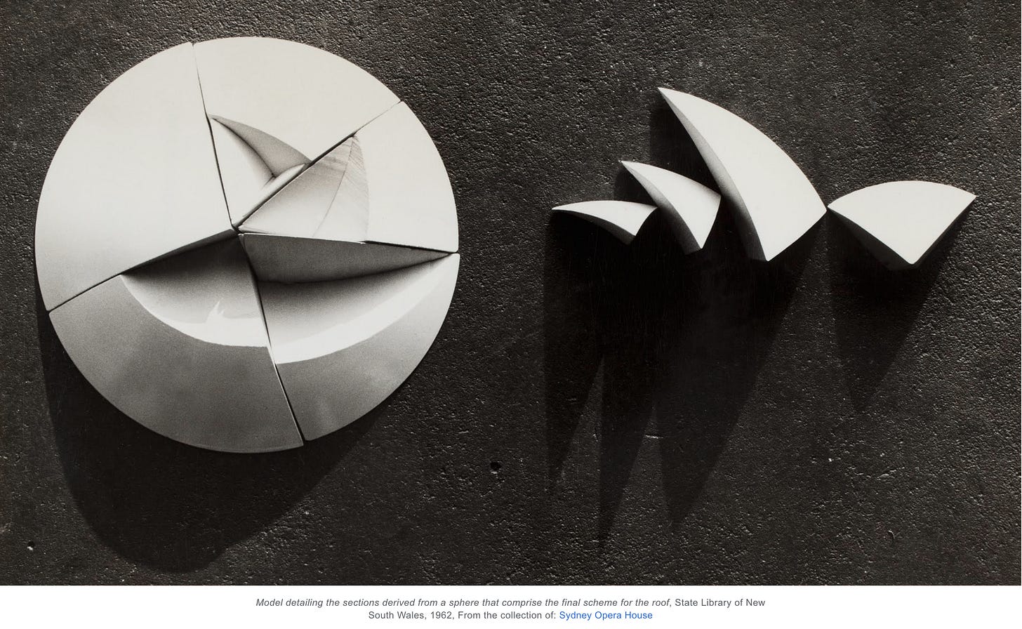 Photo showing how Sydney Opera House roof was built from pieces of one dome shape.