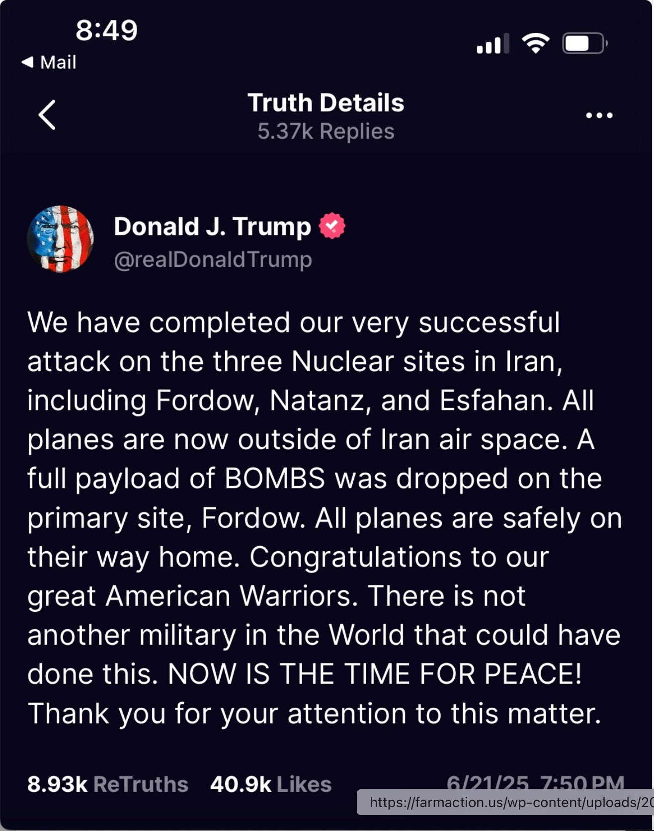 Trump did it. Legacy over. 3 nuclear sites bombed in Iran
