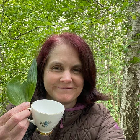 woman having an outdoor tea break with cats