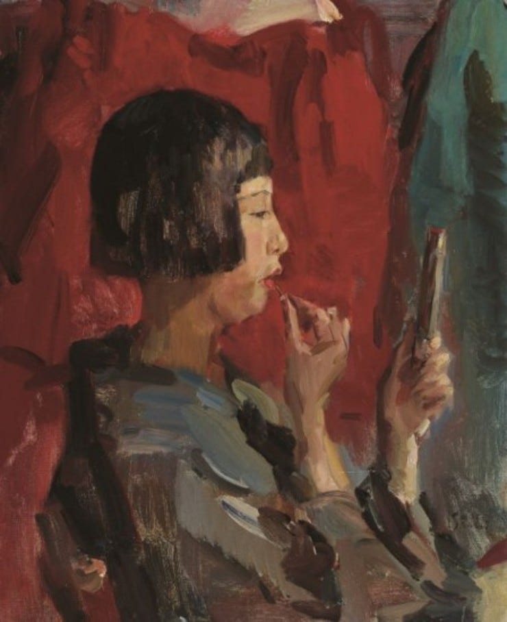 'Japans meisje met lippenstift' 1920 - olieverf op doek: Isaac Israels (herkomst: coll. Singer Laren) 'Japans meisje met lippenstift' 1920 - olieverf op doek: Isaac Israels (herkomst: coll. Singer Laren)
