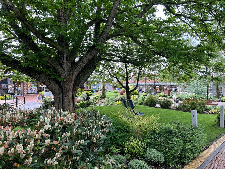 Clarks Village Shopping Centre, Street, Somerset. Plenty of green spaces and trees along with covered walkways. Images: Roland's Travels