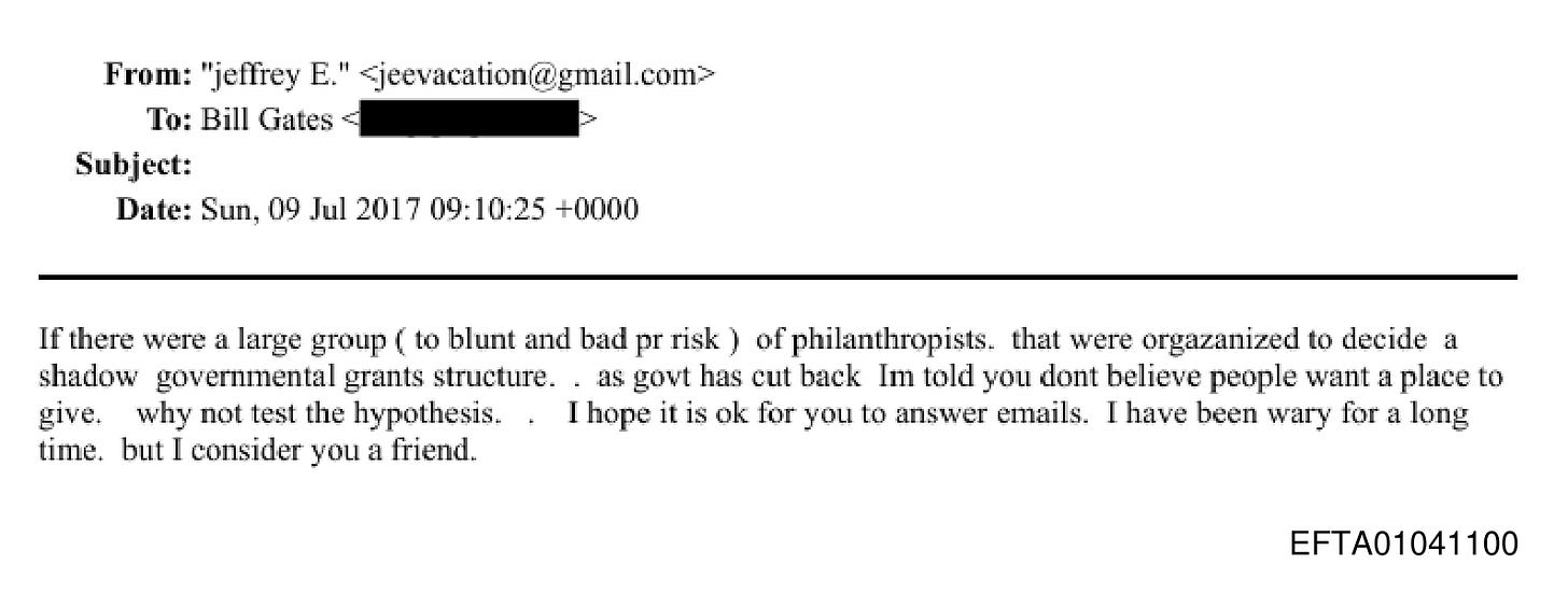 Email from Jeffrey Epstein to Bill Gates, July 9, 2017, DOJ file EFTA01041100 Email from Jeffrey Epstein to Bill Gates, July 9, 2017, DOJ file EFTA01041100