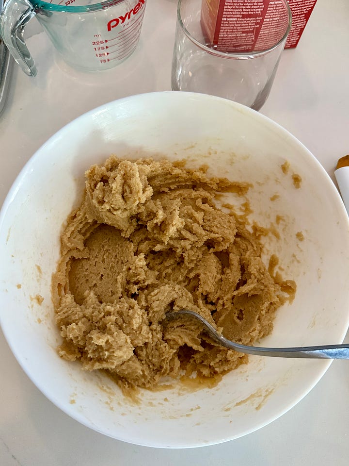 Creaming butter and sugar for chocolate chip cookies by hand