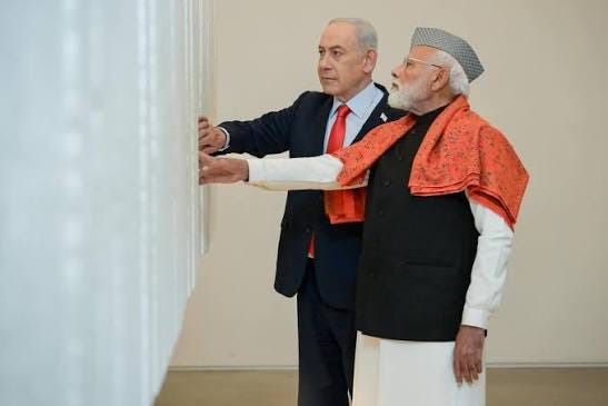 Prime Minister Narendra Modi and I visited Yad Vashem today. 🇮🇱🇮🇳 At  the Hall of Names, I showed him the names of relatives of my wife Sara who  were murdered in the