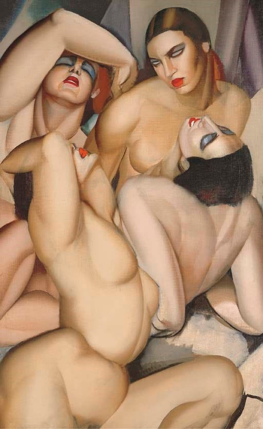 Tamara de Lempicka painting of four nude figures in her signature faceted Art Deco style Tamara de Lempicka painting of four nude figures in her signature faceted Art Deco style