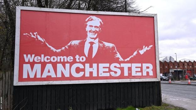 Sir Jim Ratcliffe billboard near Old Trafford Sir Jim Ratcliffe billboard near Old Trafford