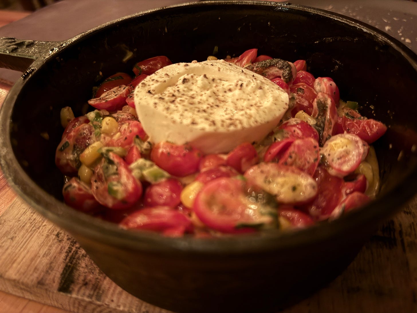 Burrata with tomatoes at Huset in Mexico City Burrata with tomatoes at Huset in Mexico City