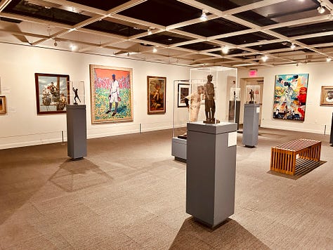exhibits, display, bronze, statue, signs