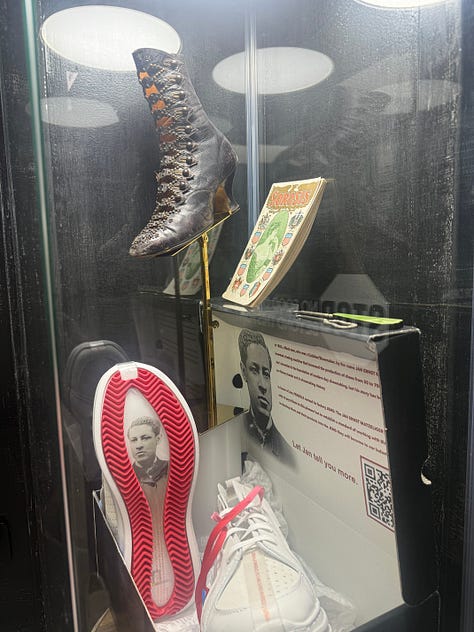 From left: One of Jonathan Anderson's designs for Loewe, a nod to Schiaparelli's lucite shoe from 1930; a shoe made from Jan Ernst Matzeliger's invention that revolutionalized the footwear industry in the late 1800s; the RAPCO Satellite Spring Shoes, also known as "moon shoes" that were patented in 1968.