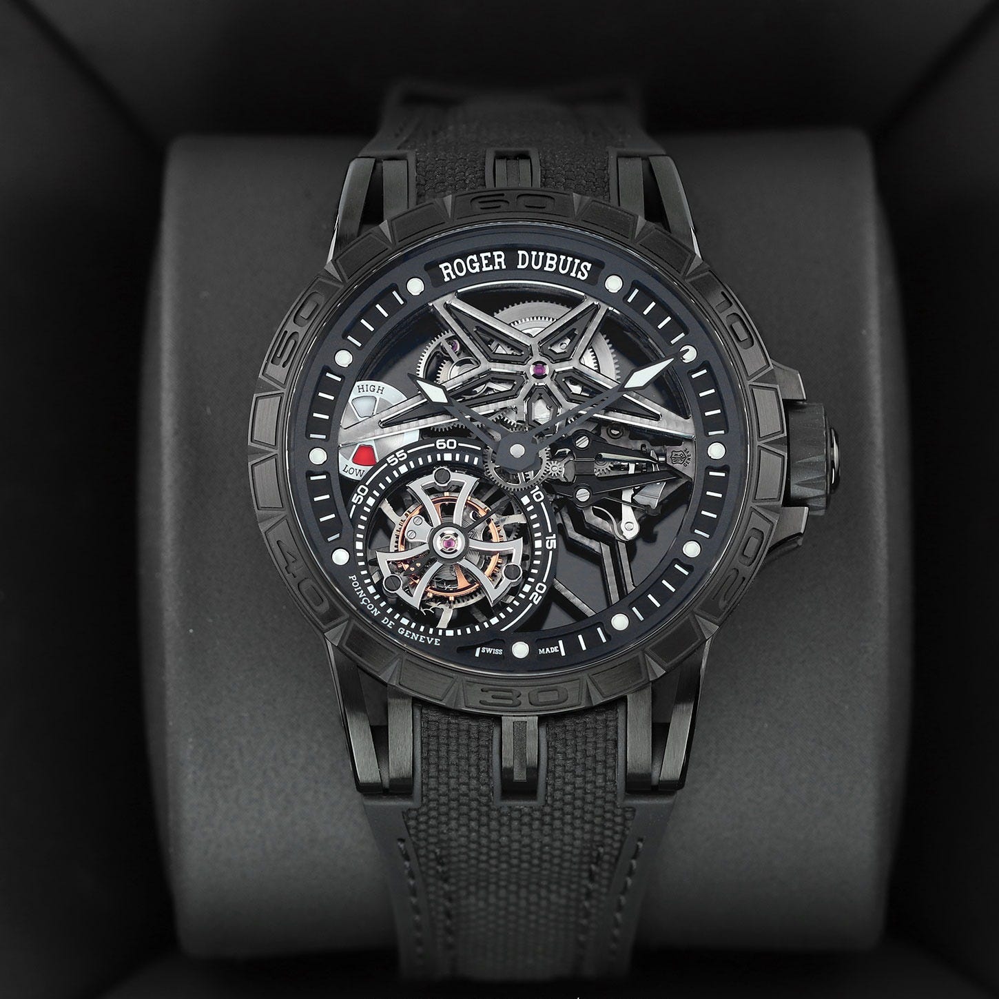 2025 Roger Dubuis Excalibur Spider Pirelli PitStop Tourbillon 45 DLC-Coated Titanium / Skeletonized / Strap - Limited to 28 Pieces RDDBEX0669 Listing Image 1 2025 Roger Dubuis Excalibur Spider Pirelli PitStop Tourbillon 45 DLC-Coated Titanium / Skeletonized / Strap - Limited to 28 Pieces RDDBEX0669 Listing Image 1
