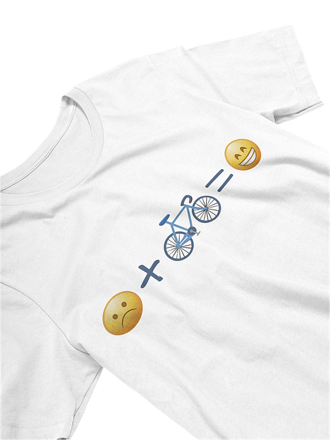 Sometimes the best formula is also the simplest. This tee features a clean graphic equation: a sad emoji plus a bike equals a happy emoji. No overthinking, no deep philosophy, just a straightforward reminder of what cyclists already know. Life feels better after a ride.