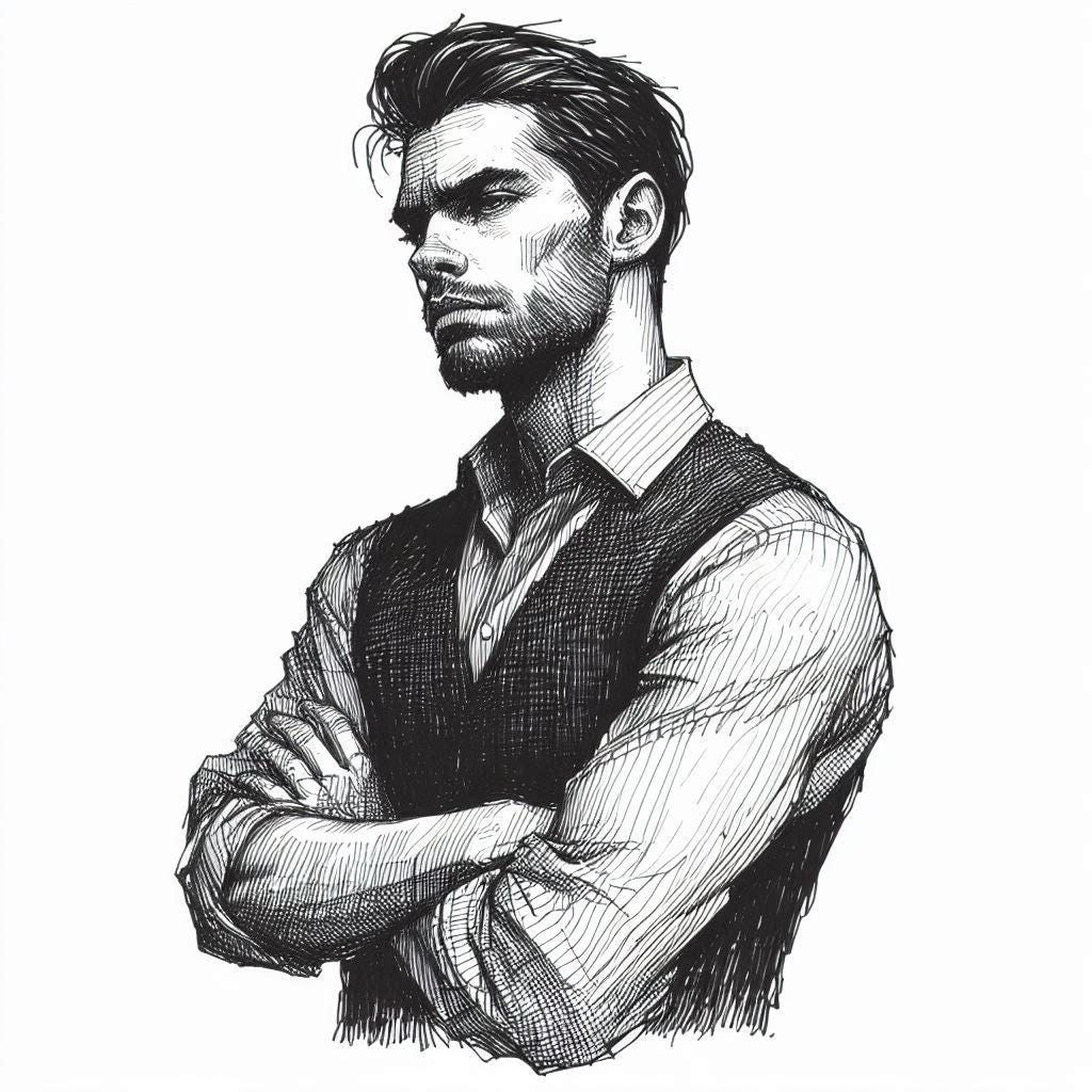 Drawing of man looking contemptuous