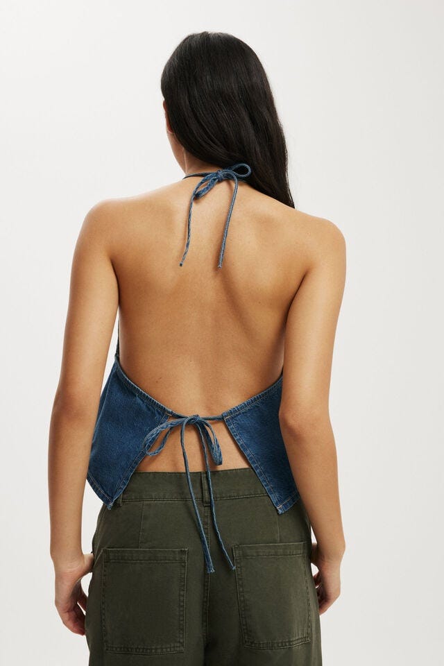 Ali Denim Halter Top, RYDER BLUE