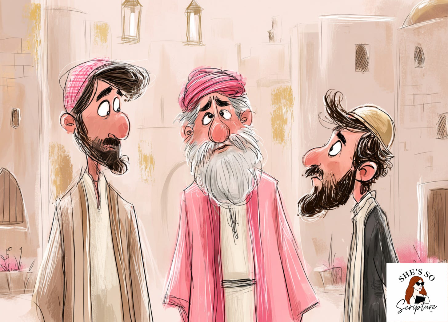 Illustration of a father standing between two sons, one returning and one standing outside, reflecting the deeper meaning of Luke 15.