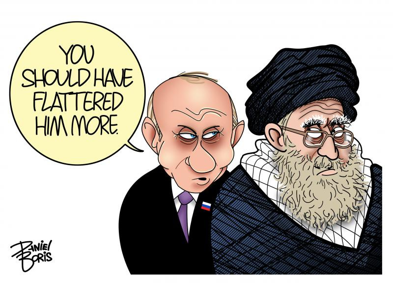 Putin seen leaning over shoulder of Iran's religious leader. "You should have flattered him more."