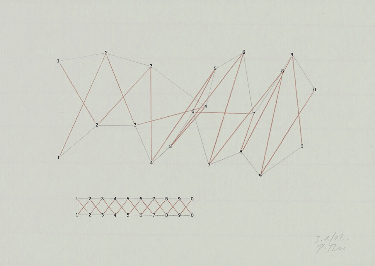 Pavel Rudolf, Distribuce textu, (ink), 2012 [Archiv a sbírka Jiřího Valocha, Moravská galerie, Brně. © Pavel Rudolf]