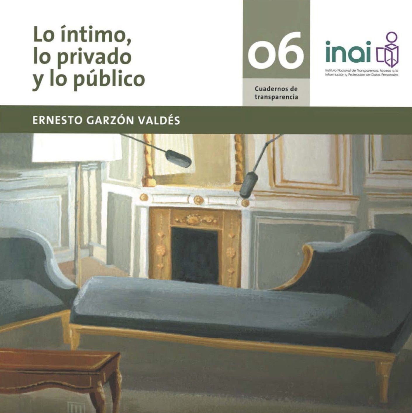 Portada del libro Lo íntimo, lo privado y lo público, de Ernesto Garzón Valdés (Inai, 2015)