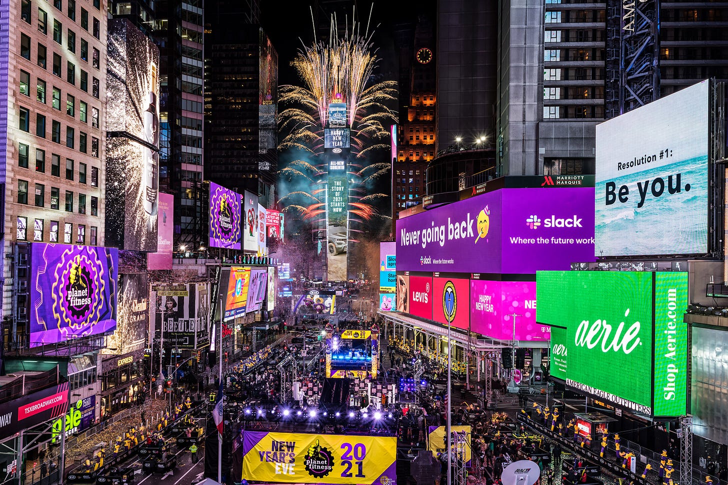Times Square lit up like last call. Times Square lit up like last call.