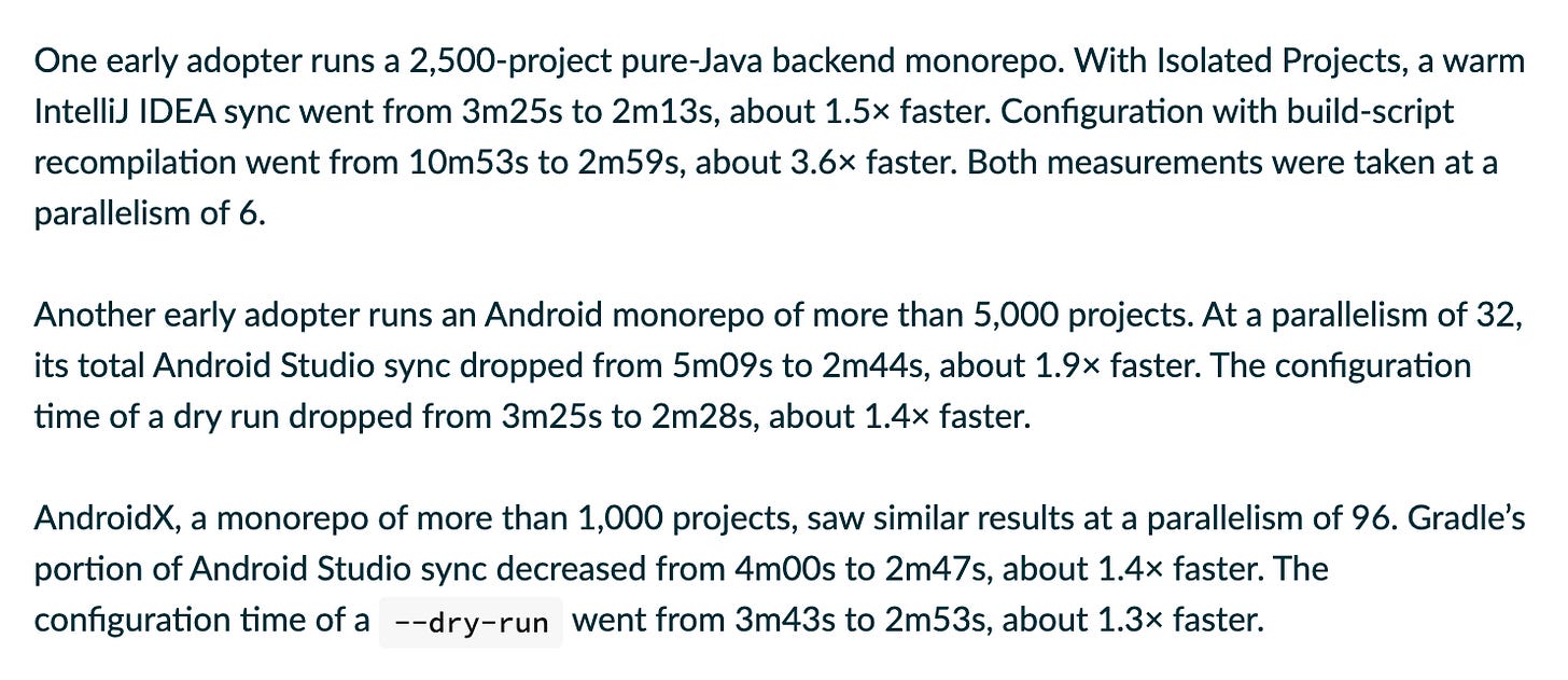 Gradle's early adopters, with the parallelism each number was measured at. Gradle's early adopters, with the parallelism each number was measured at.