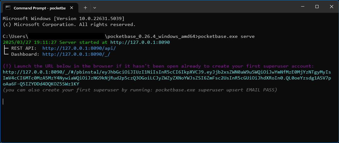 Starting pocketbase server