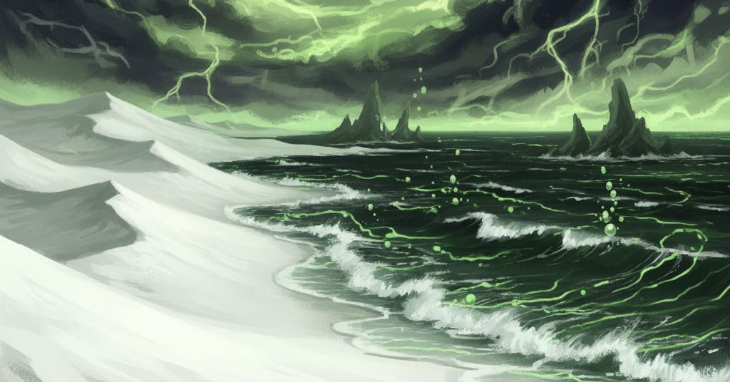 White sands and dark waters.