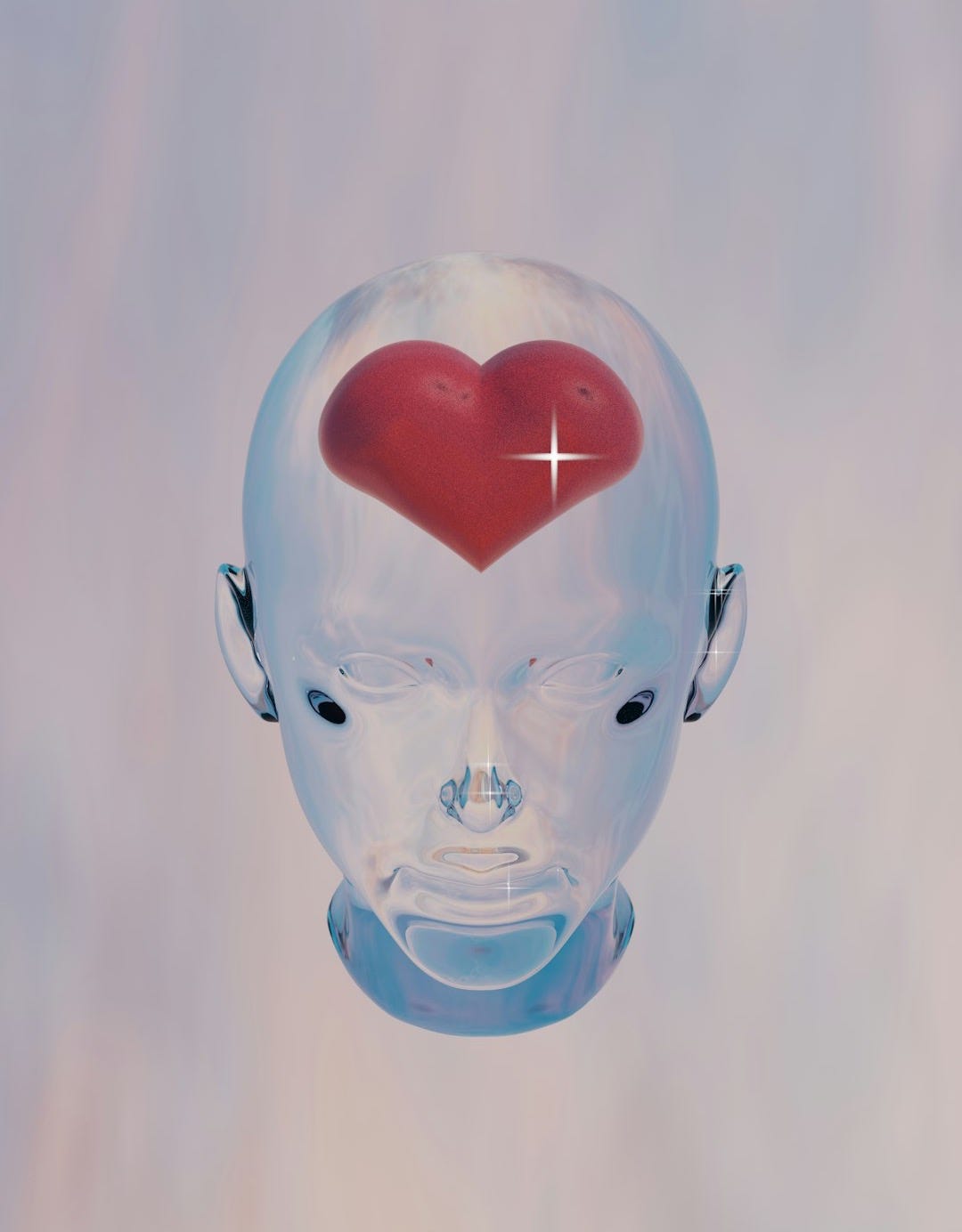 a glass head with a red heart on it a glass head with a red heart on it