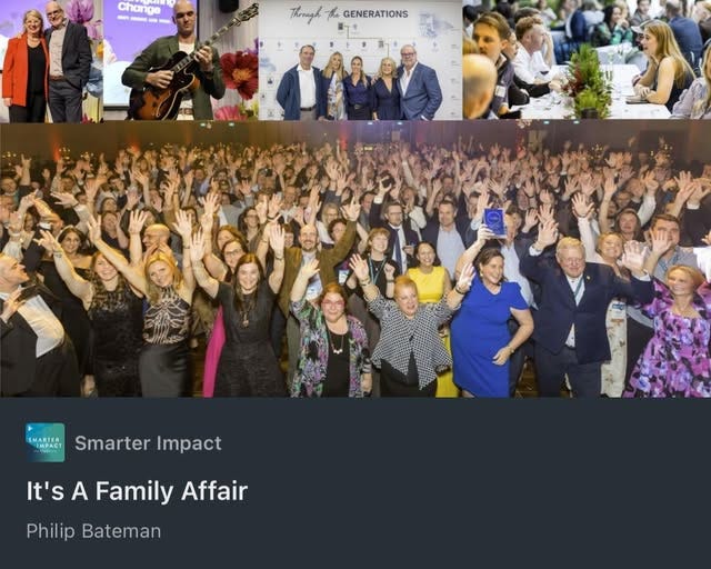 May be an image of 5 people and text that says "chon Cha Chance Jegl л Thrugh the GENERATIONS MARTER NPACT Smarter Impact It's A Family Affair Philip Bateman"