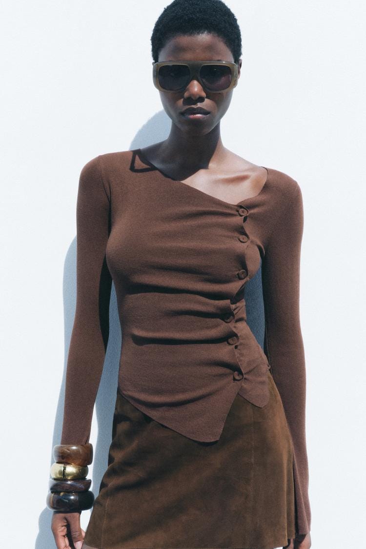 Zara RUCHED KNIT TOP - Brown - Image 1
