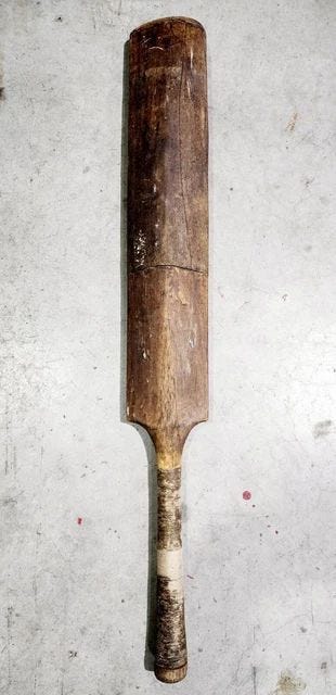 Antique Vintage Cricket Bat Raw Hide Wrapped Signed