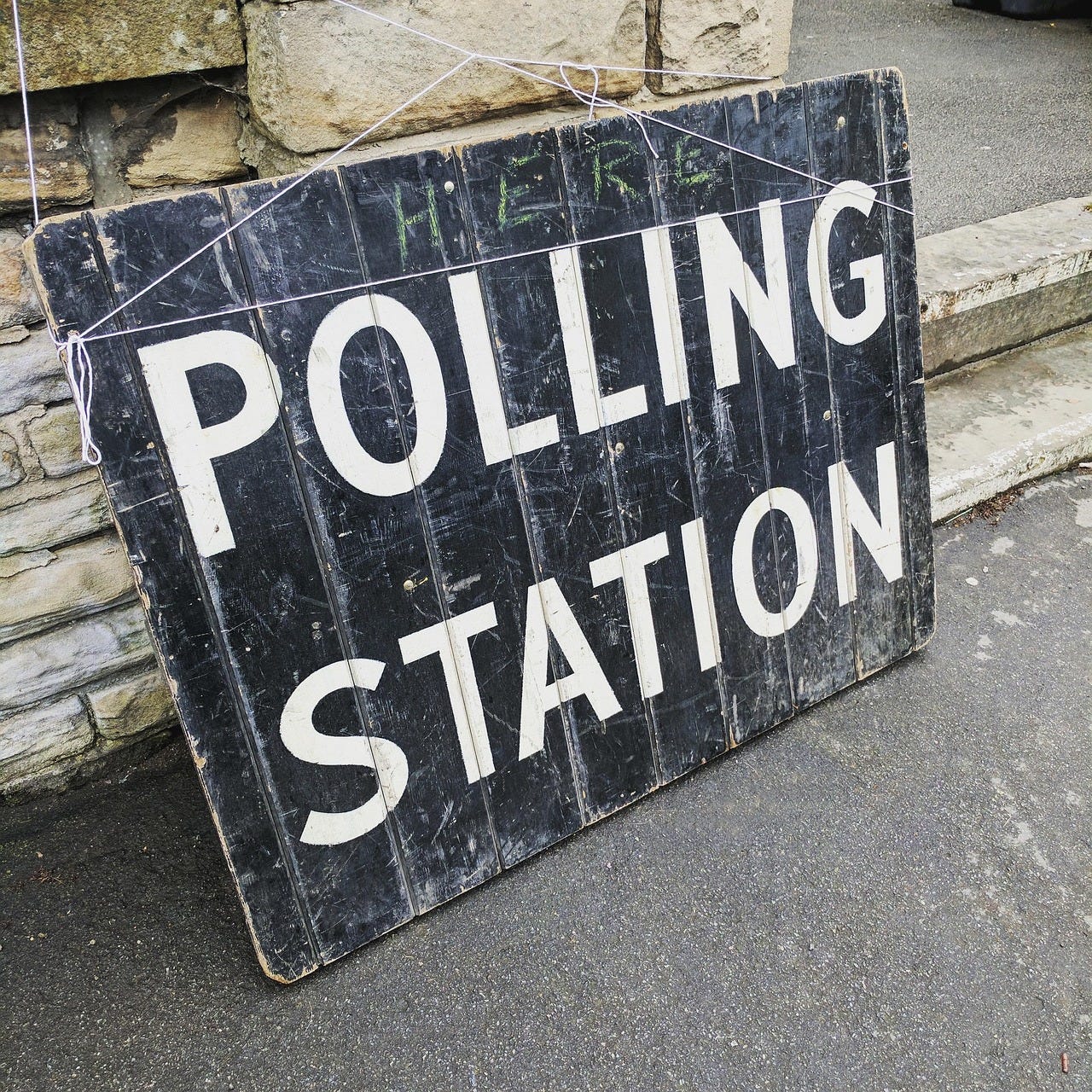 A polling station sign