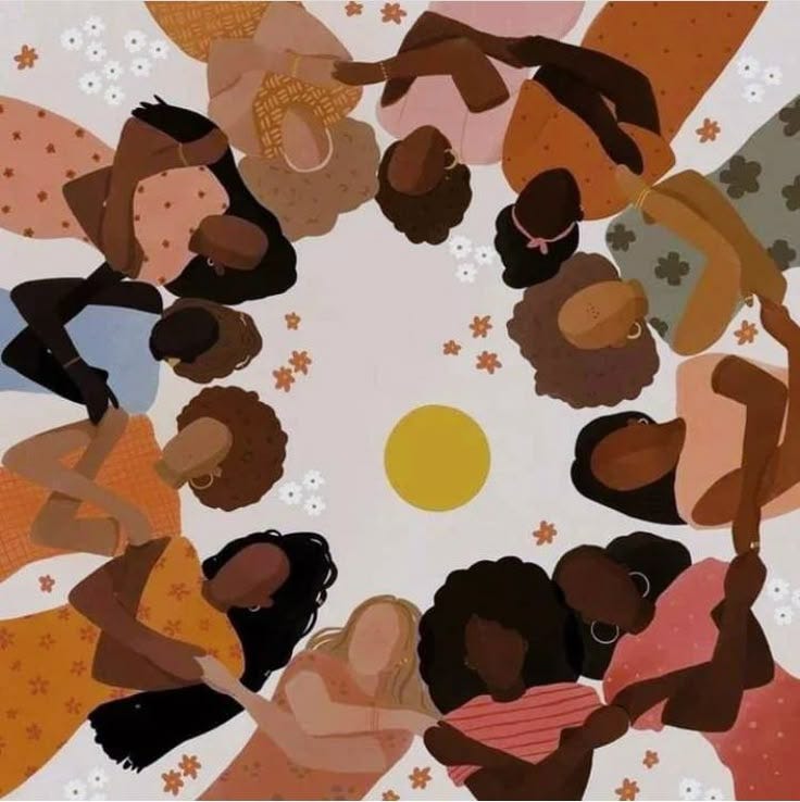 This may contain: an abstract painting of people standing in a circle This may contain: an abstract painting of people standing in a circle