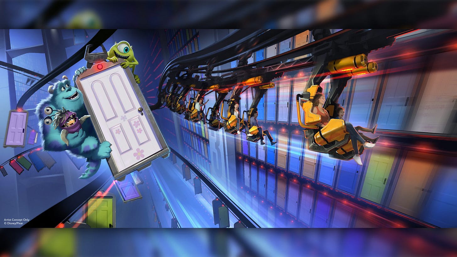 Monsters Inc. coaster at Disney World rendering Monsters Inc. coaster at Disney World rendering