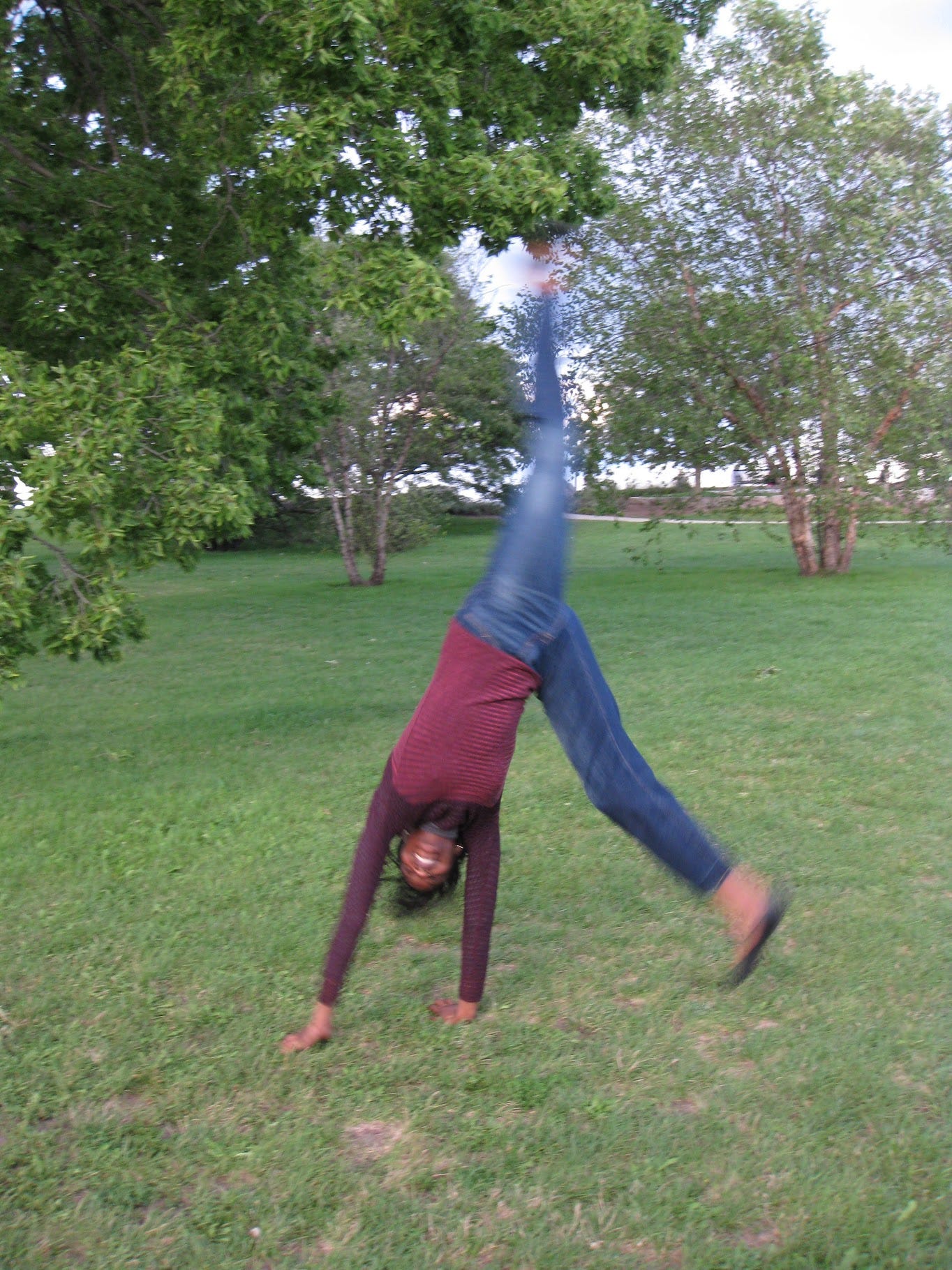 me mid-cartwheel in the park. Same stripy outfit