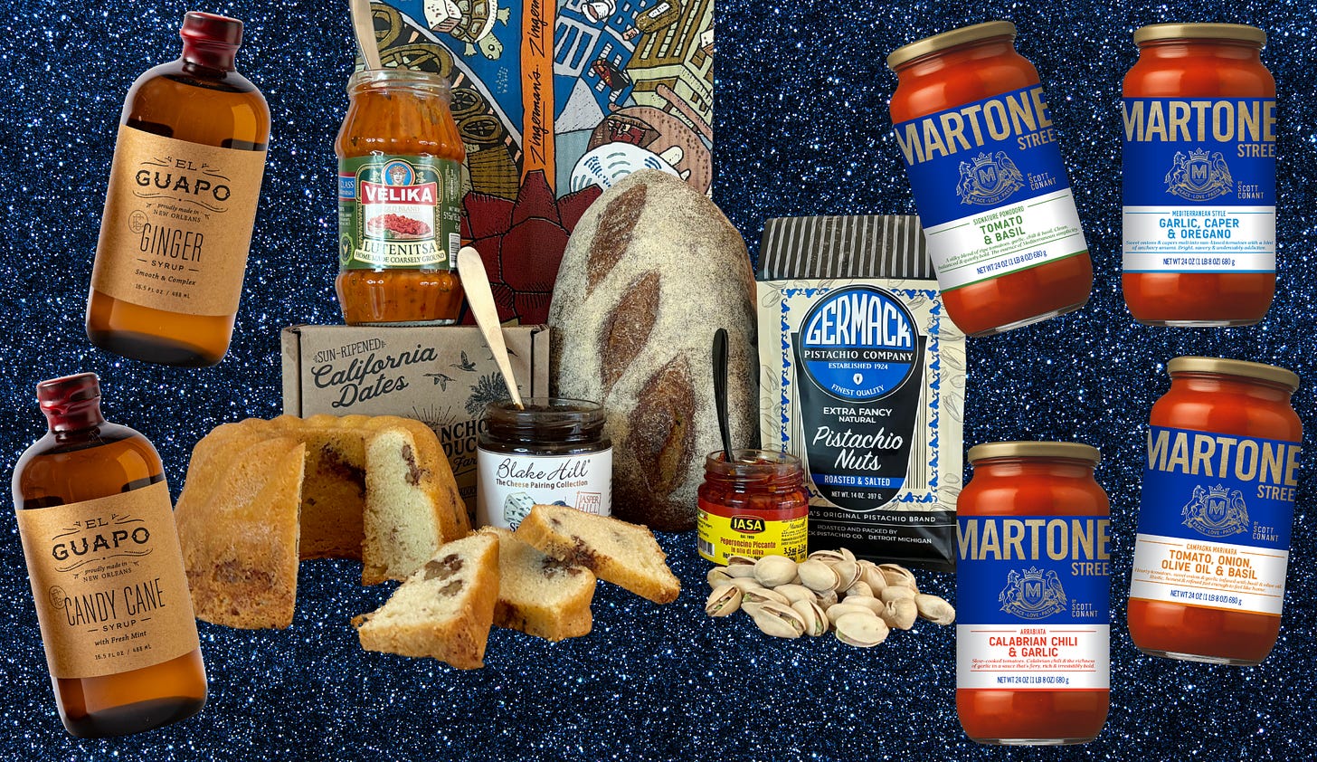 El Guapo syrups, Zingerman's box, Martone sauces.