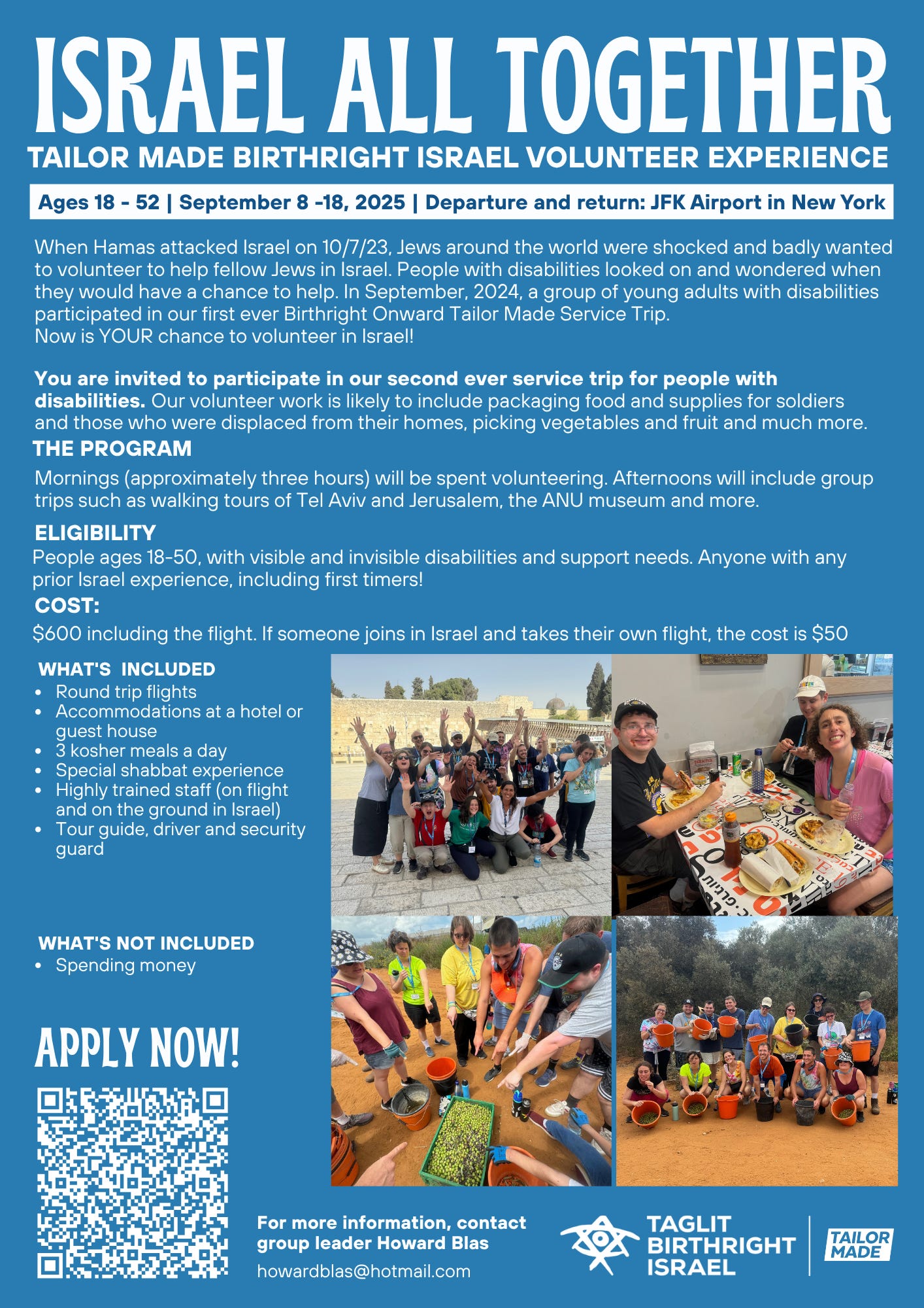 The flyer for Israel All Together shows past participants posing together in Israel