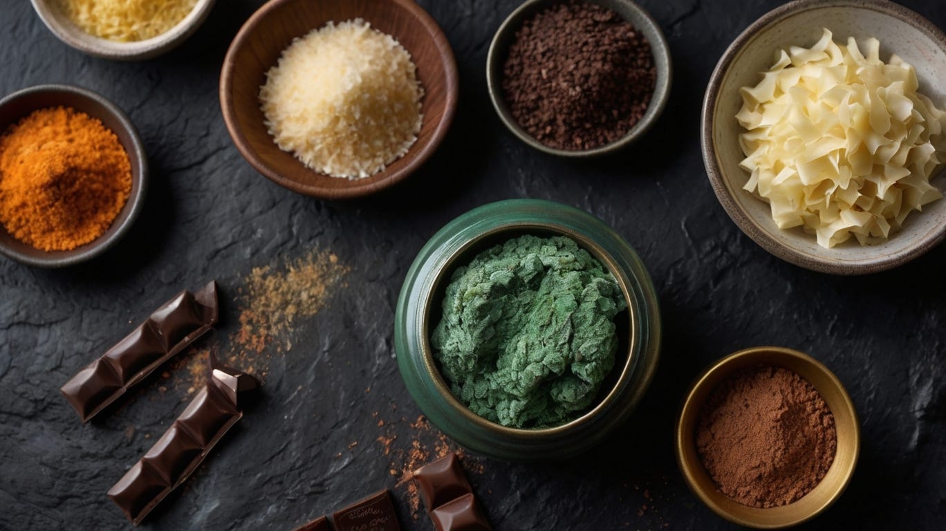 Brain-boosting foods including Wagyu beef, caviar, aged Parmesan, dark chocolate, and blue-green algae, rich in dopamine-boosting nutrients