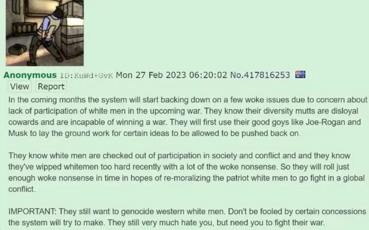 Screenshot of prediction about how the regime will use white identity politics to PsyOp us into supporting WWIII on behalf of the regime that hates us and wants to genocide and replace us! Screenshot of prediction about how the regime will use white identity politics to PsyOp us into supporting WWIII on behalf of the regime that hates us and wants to genocide and replace us!