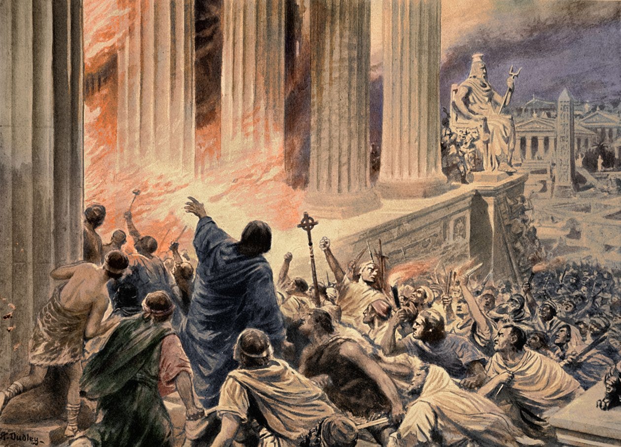The Burning of the Library at Alexandria in 391 AD, illustration from ...