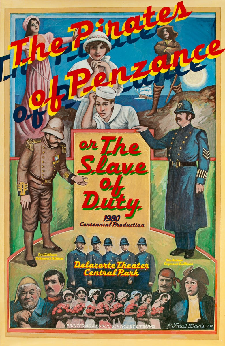 The Pirates of Penzance or The Slave of Duty, Delacorte Theater Central Park  | David Pollack Vintage Posters