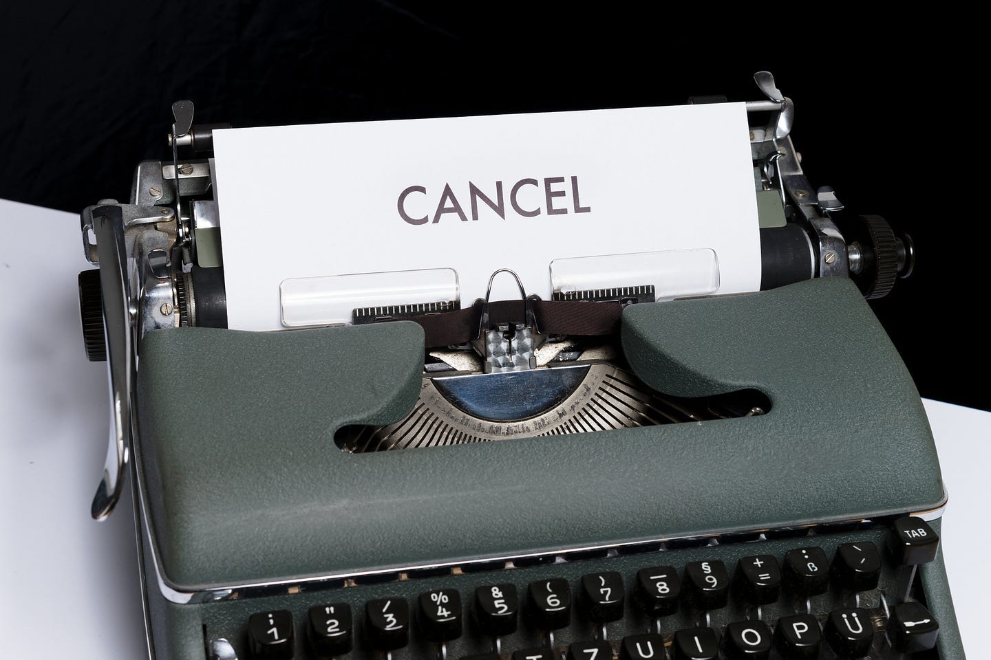 Photo of typewriter with a piece of paper in it that says, "Cancel" Photo of typewriter with a piece of paper in it that says, "Cancel"