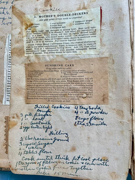 Images of an old cookbook and and handwritten recipes