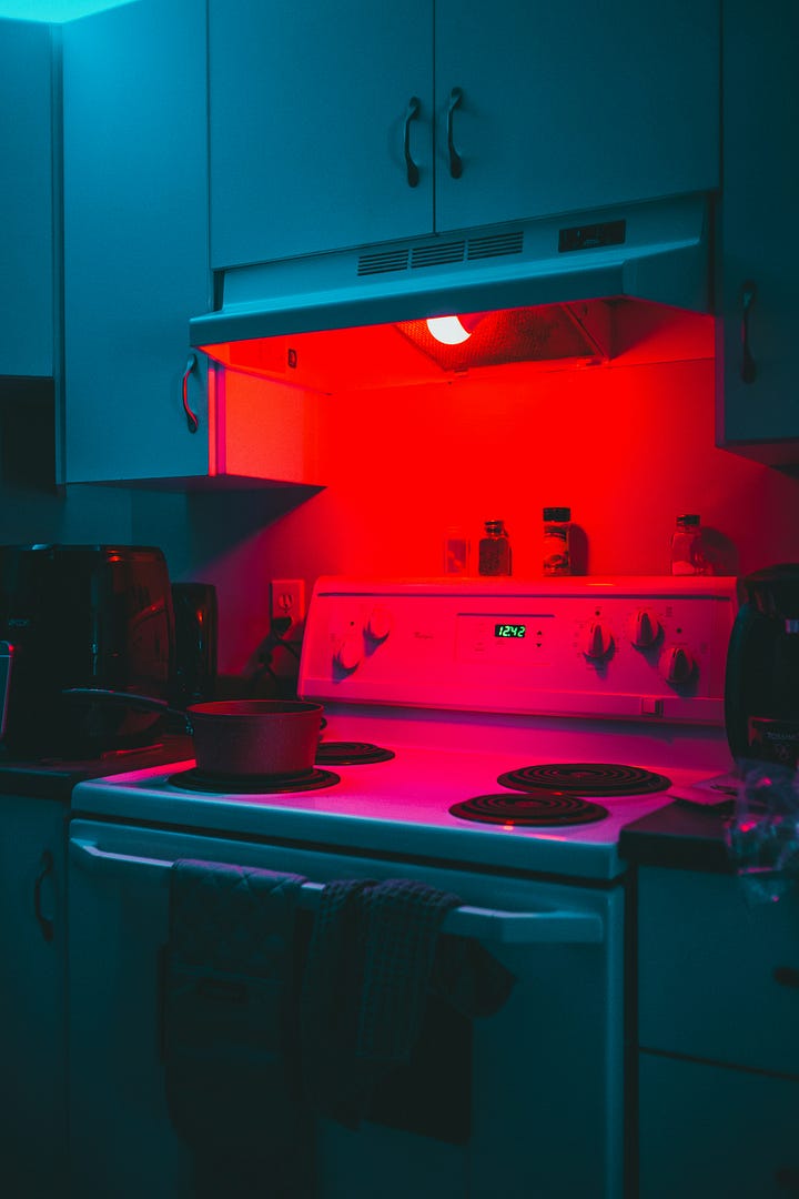 Stovetop and Fridge at night. Photos by Erik Mclean and Ernest Brillo via Unsplash.
