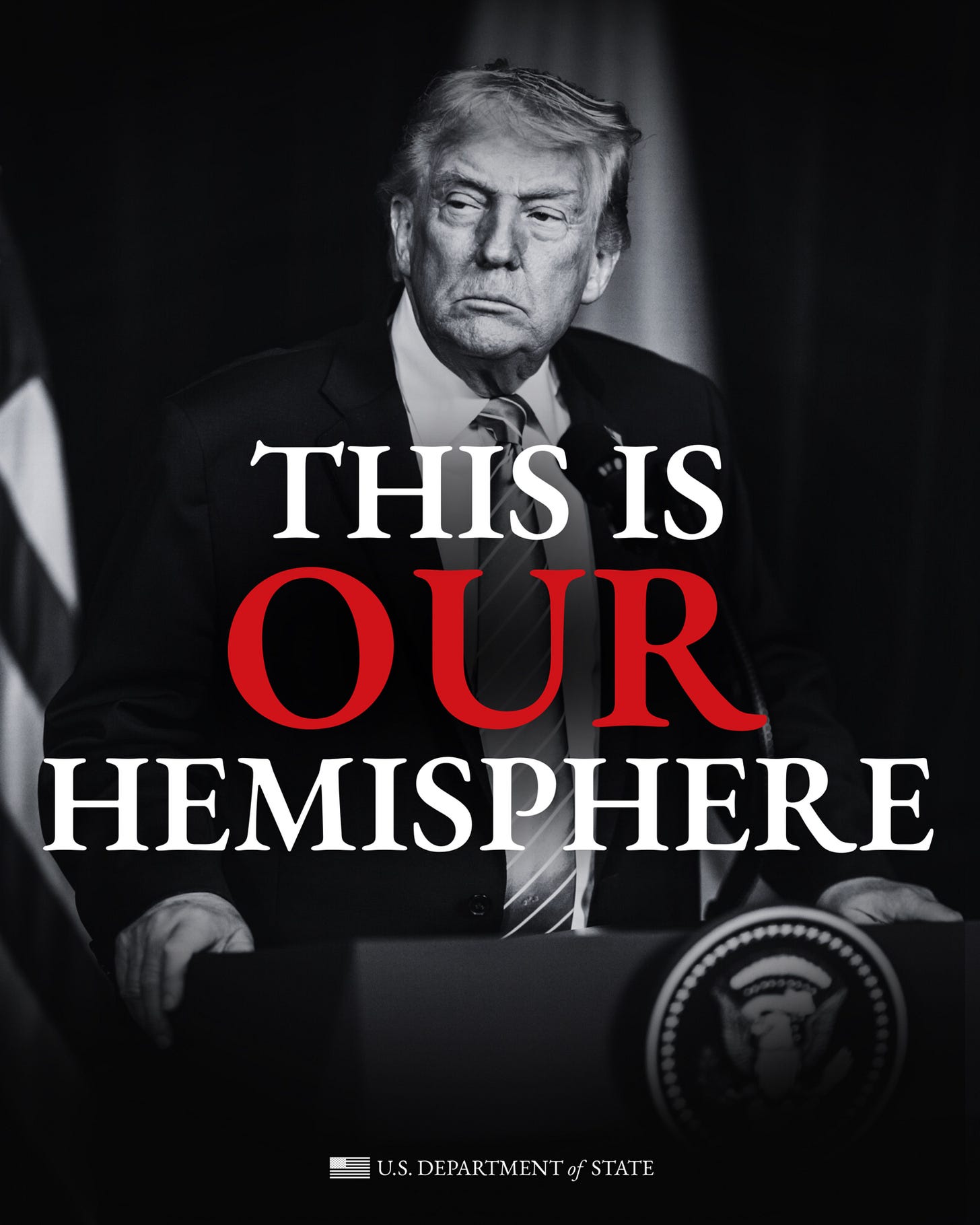 President Trump participates in a press conference with graphic text, "This is OUR hemisphere" President Trump participates in a press conference with graphic text, "This is OUR hemisphere"