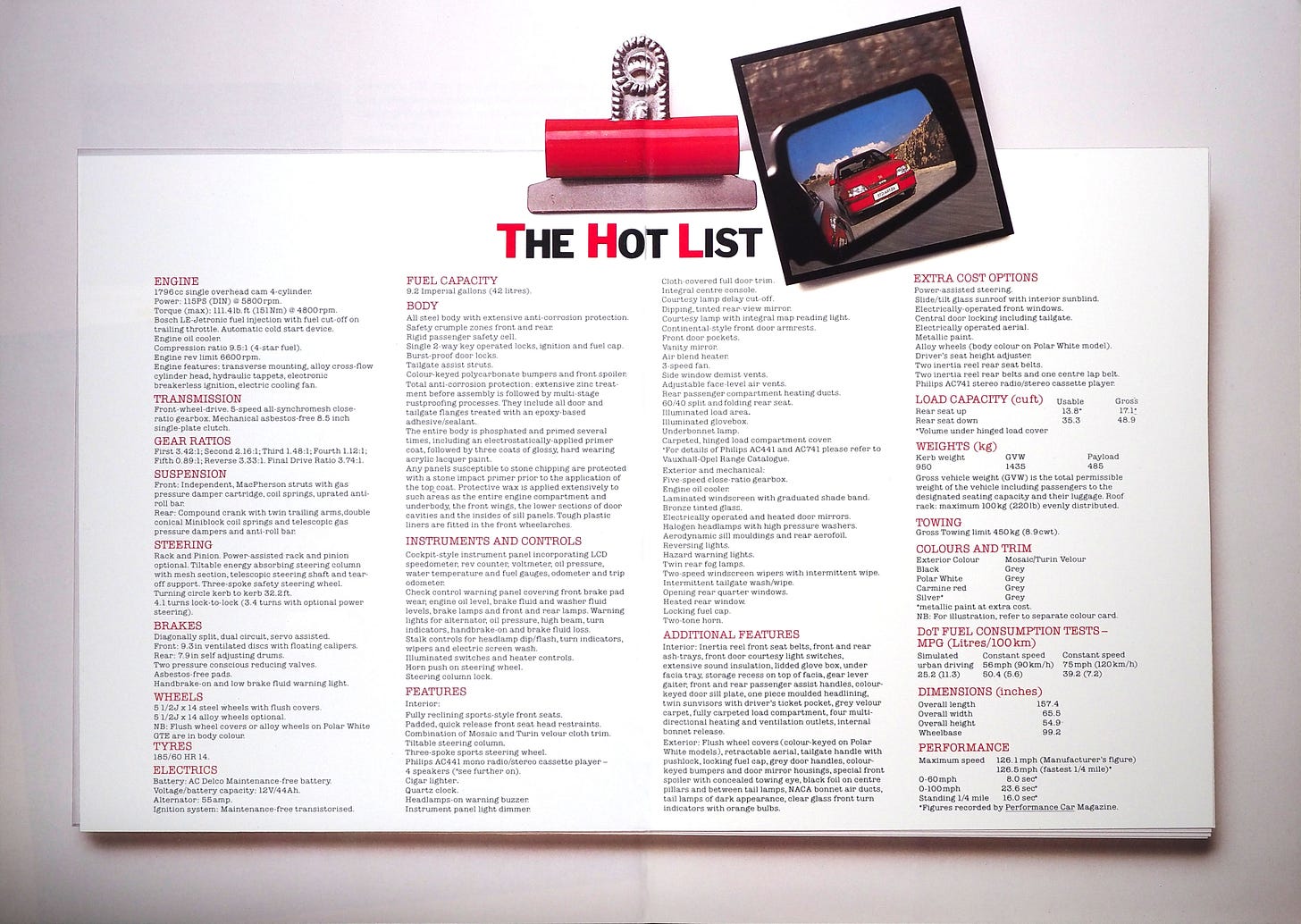 Vauxhall Astra GTE 1984 brochure technical specifications