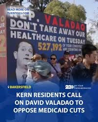 23ABC Bakersfield - BAKERSFIELD NEWS: Dozens of Kern Residents stood in  front of Congressman David Valadao's Bakersfield office on Monday to vote  against proposed cuts to the Medicaid healthcare program. Protesters  emphasized