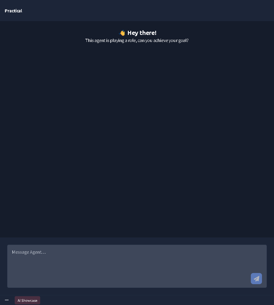 A screenshot of the TryHackMe "Practical" task interface, introducing the AI agent used for the exercise.