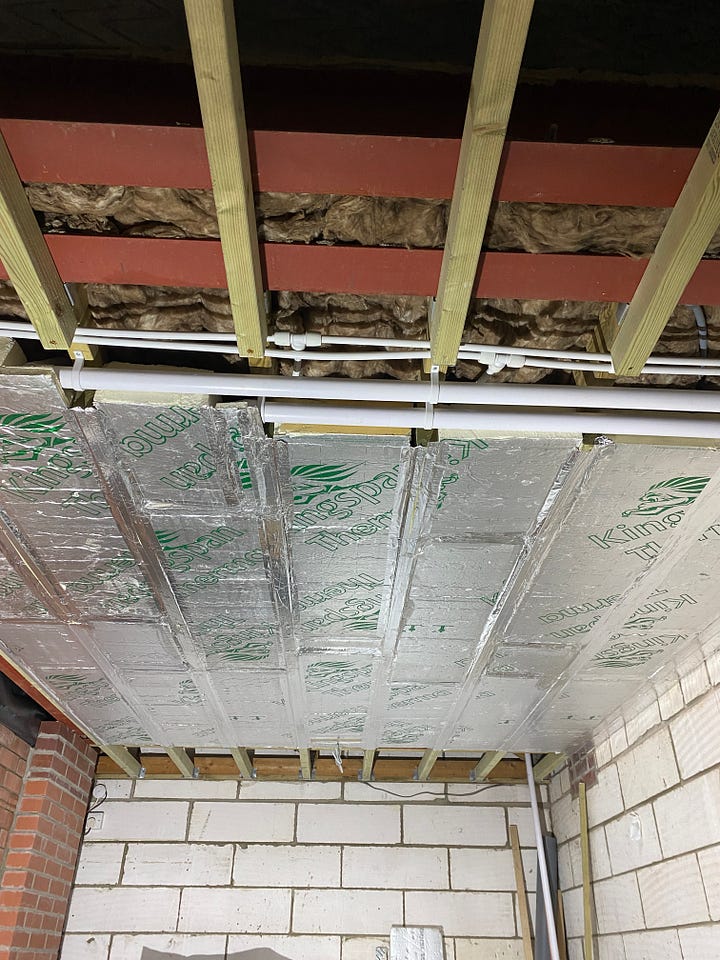 ceiling with insulation sheets installed