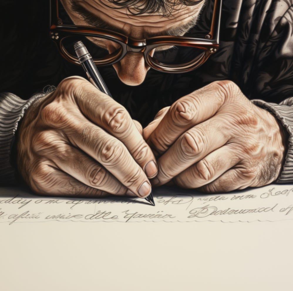 AI Graphic Representing David Josef Volodzko Writing a Letter