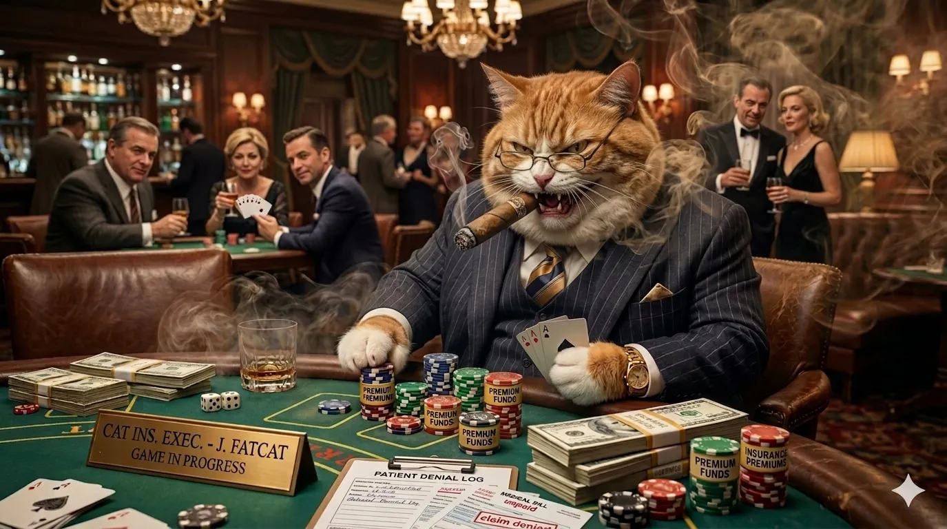 Fat Cat Insurance Executive Playing with YOUR Premiums